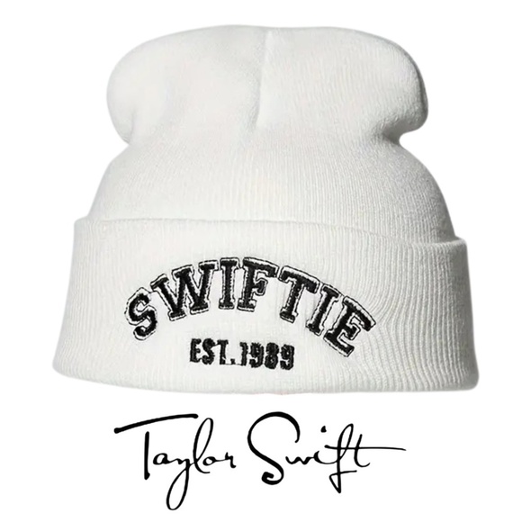 Taylor Swift Swiftie Embroidered Beanie Hat White Acrylic Knit - Picture 1 of 7